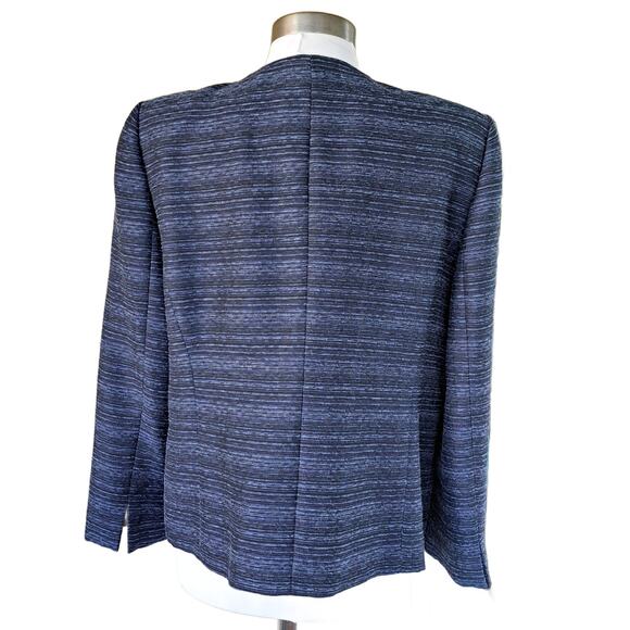 KASPER Blue Black Space Dye Stripe Collarless Jacket Blazer Size 16 P Open Front - Picture 2 of 8